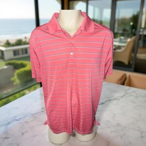 Peter Millar Summer Comfort Pink Stripe Golf Polo Size Large  #52